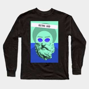 Retro God Statue Techno Party Waporwave Glitch Long Sleeve T-Shirt